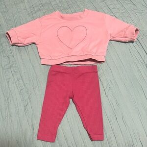 Pink Heart Sweatshirt & Ribbed Leggings Set 0-3 M